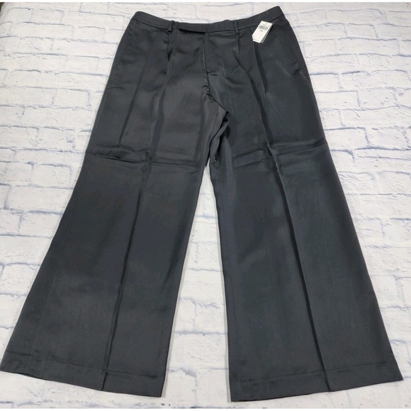 Lauren Ralph Lauren SZ 18W Charmeuse Pleated Satin Wide Leg Trouser Pants Black